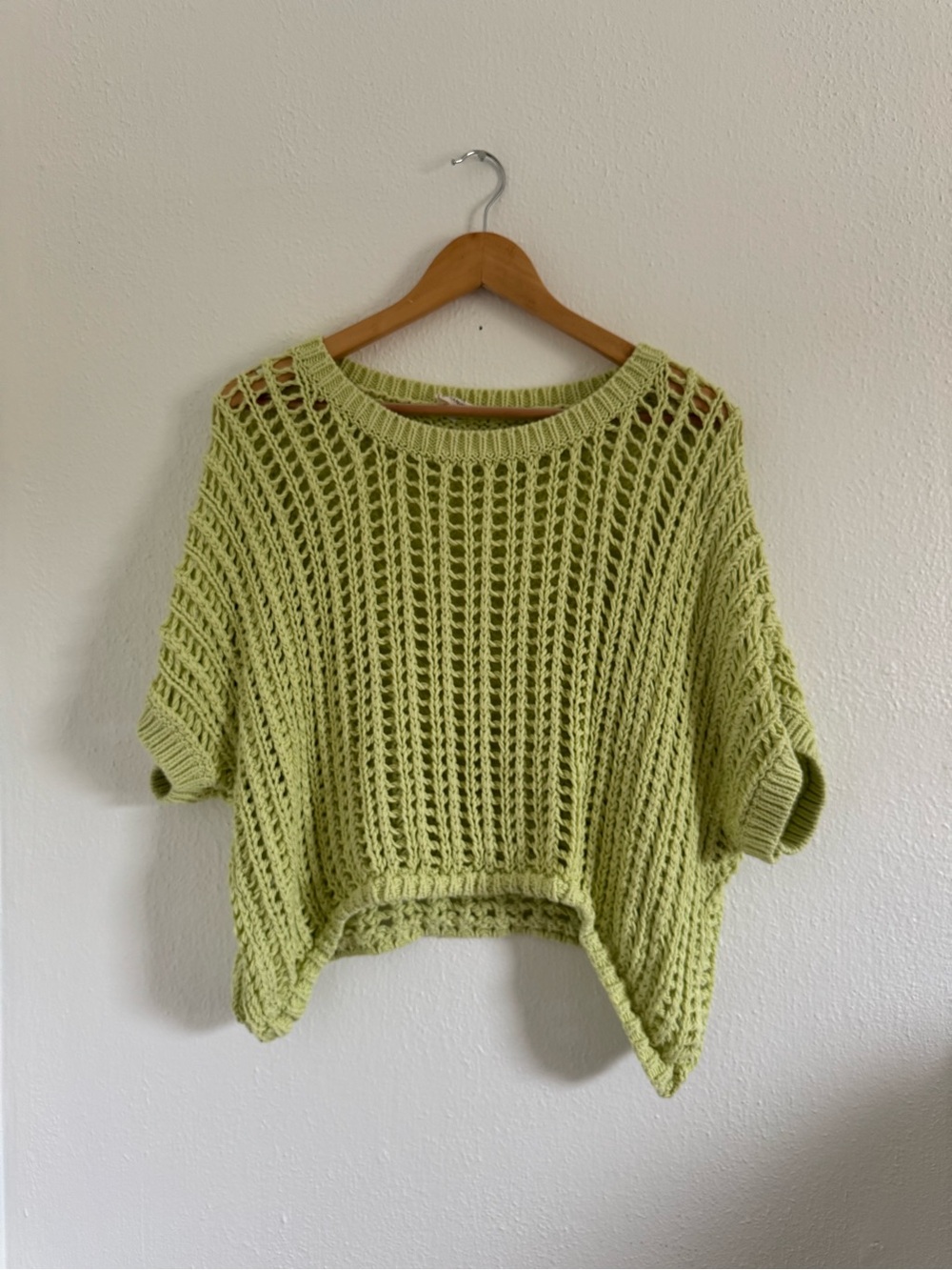 Light Lime Open-Knit Short Sleeve Sweater